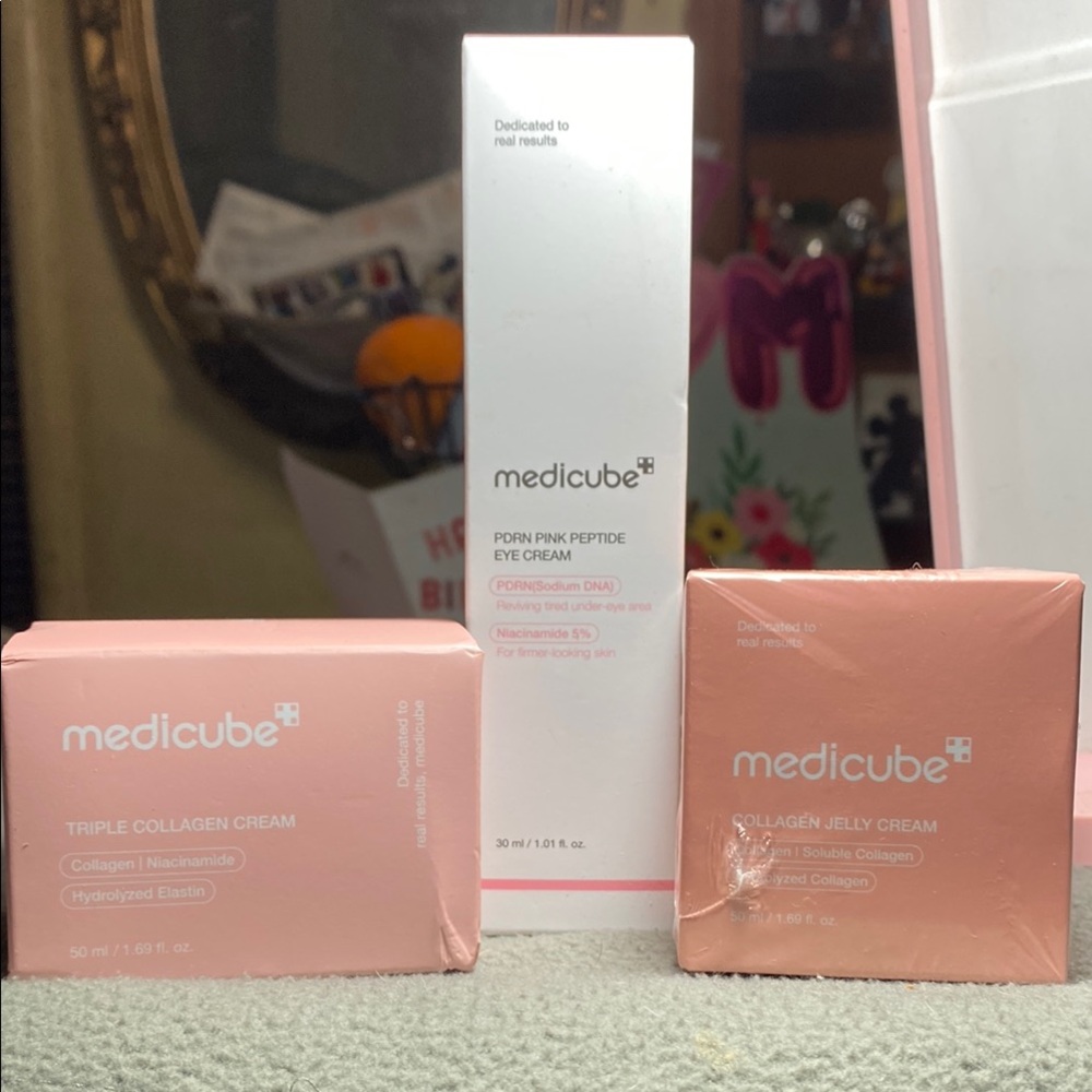 Medicube Pink & White Skincare Set - Collagen Creams + Peptide Eye Cream